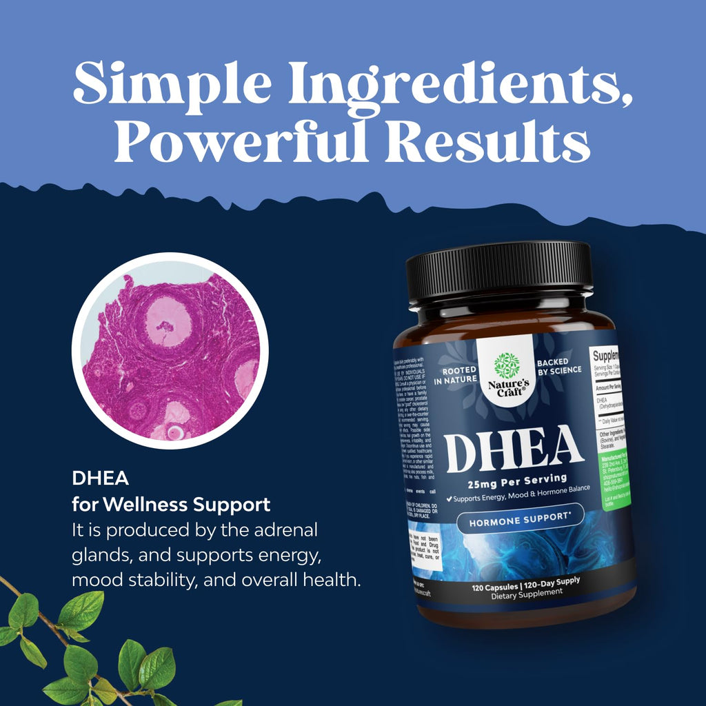 DHEA Supplement for Women & Men - DHEA 25mg per Serving for Hormone Balance, Mood Stability, Brain Function, Immune System & Energy - Dehydroepiandrosterone Capsules for Adults - 120 Count