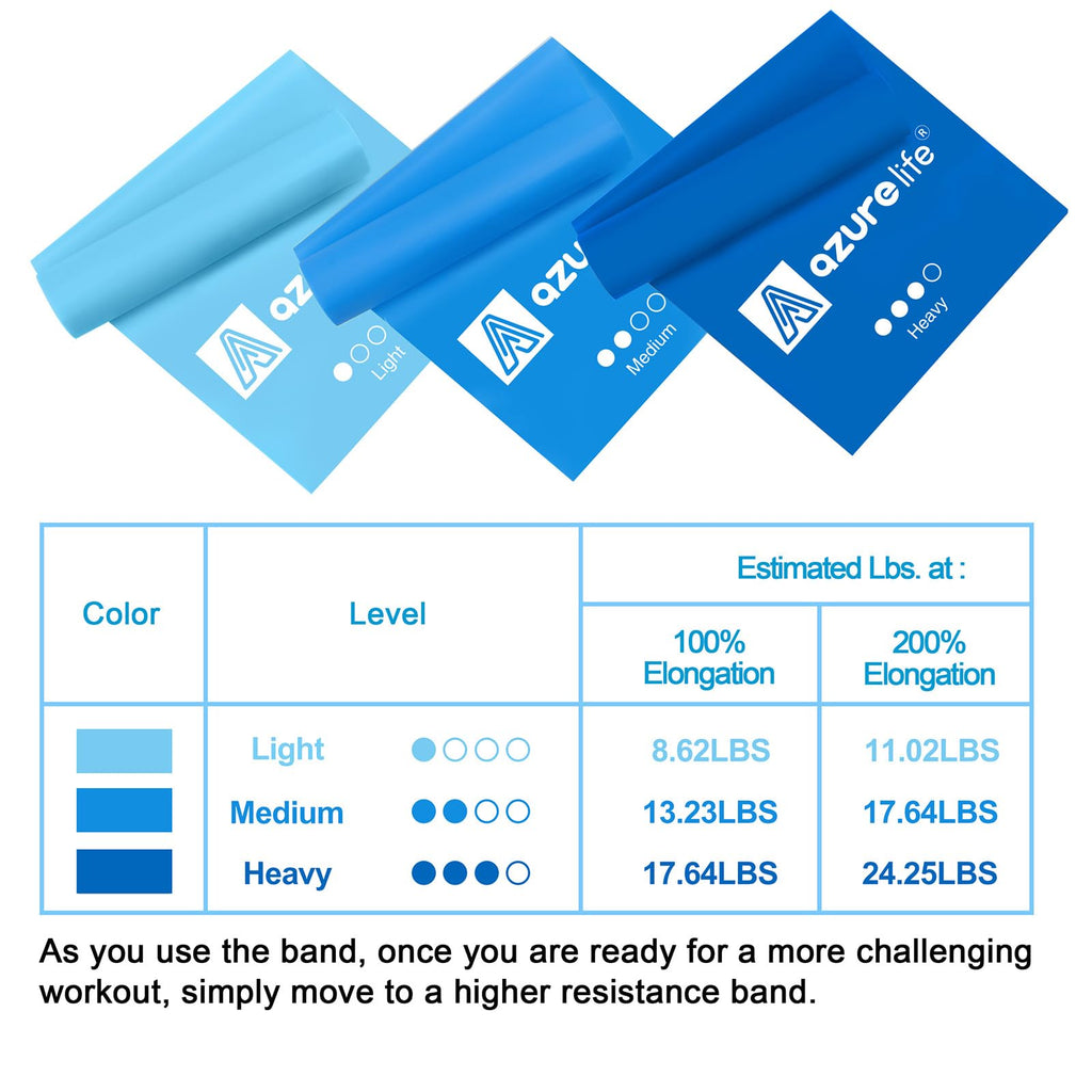 A AZURELIFE Resistance Bands,Professional Long Non-Latex Elastic Stretch Bands,Exercise Bands for Physical Therapy, Yoga, Pilates, Rehab, at-Home or The Gym Workouts, Strength Training