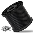 Vinyl Coated Wire Rope 304 Stainless Steel Coated Wire Cable-Black, 1/16" OD to 3/32" x 500FT, with 200 Pcs Crimping Sleeves-Cable for String Lights, Suitable for Clotheslines