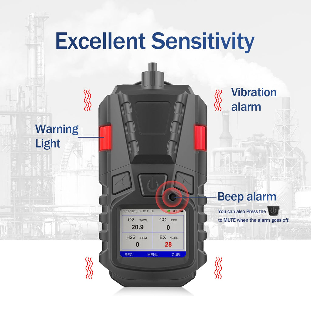 Gas Detector with Pump, 4 Gas Monitor Multi Gas Detector CO EX O2 H2S Monitor, 3000mAh Rechargeable 4 Gas Monitor with Calibration Kit, Portable LCD Display with Clip Sewer Gas Detector 4 Gas Meter