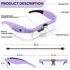 Dilzekui Magnifying Glass with Light 1.5X to 5.0X, Rechargeable Magnifying Glasses Head Magnifier, Lighted Magnify Glass with 4 Detachable Lenses, Magnifier Headset for Close Work Hobbies Jewelry