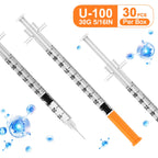 U-100 1ml/cc Disposable Syringe with 30Ga 5/16" (8mm) Needle,30 Pack Individual Wrapped,| Lab Supplies