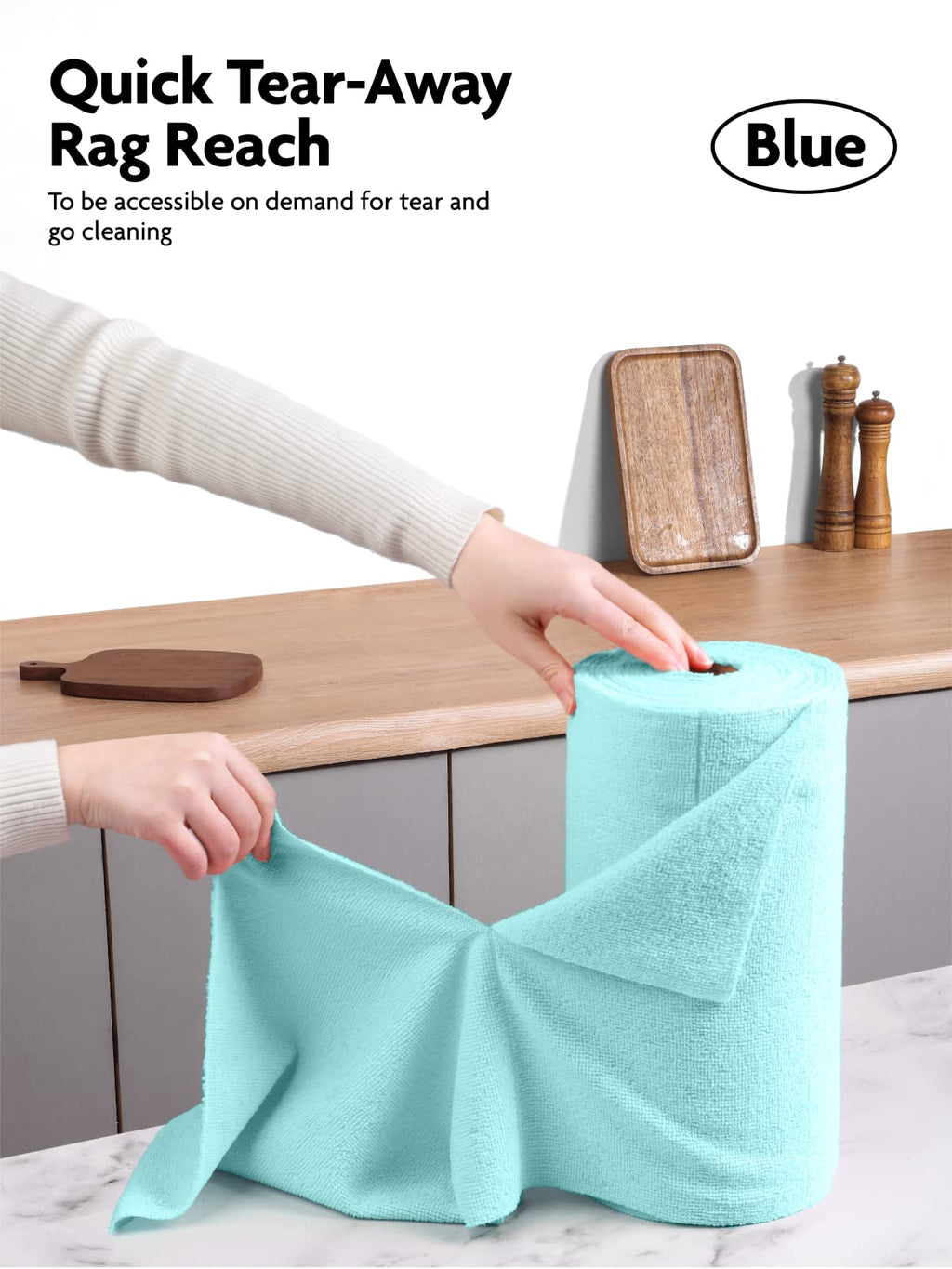Fantasticlean Microfiber Cleaning Cloth Roll -40 Pack, Tear Away Microfiber Towels, 12" x 12", Reusable, Washable, Scratch Free, Ultra Absorbent Dishcloth for All-Around Cleaning Supplies (Blue)