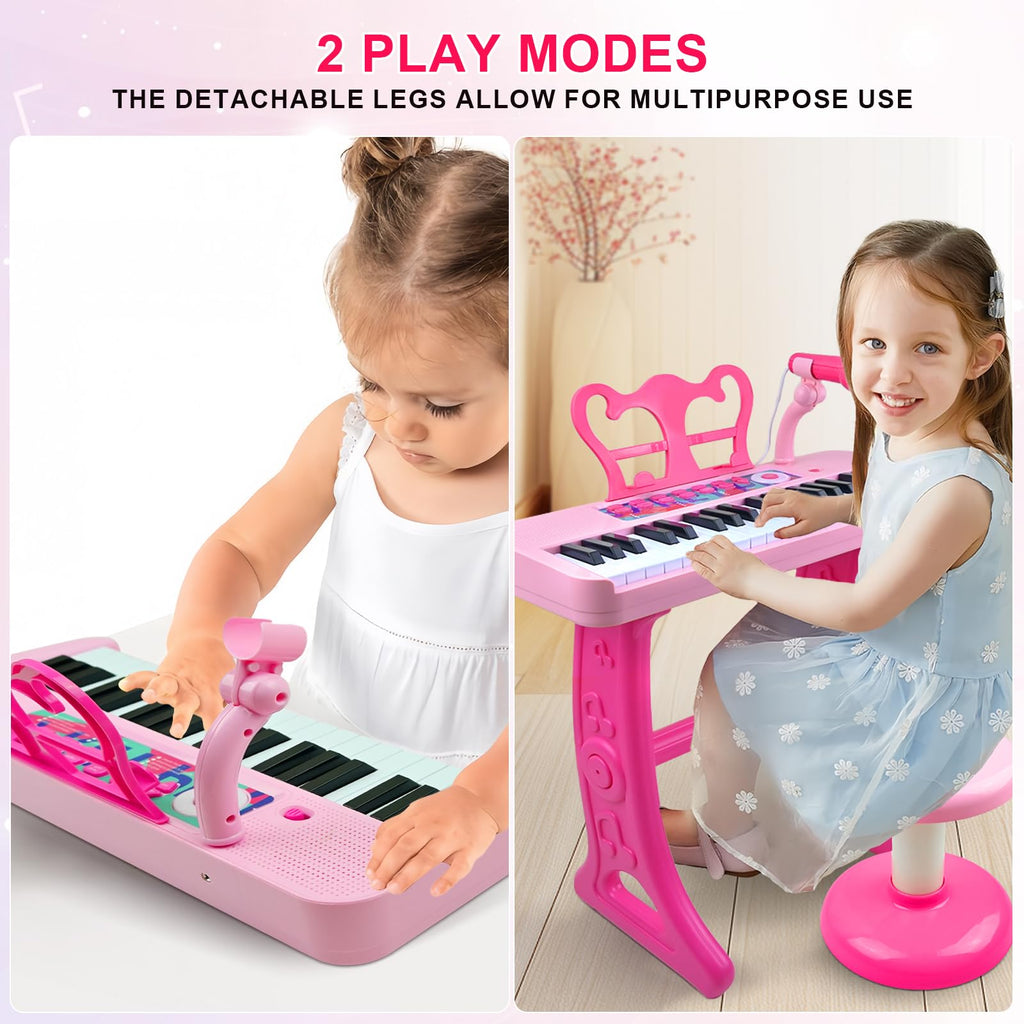 Love&Mini Kids Keyboard Toys for Girls - 37 Keys Pianos Toy with Stool and Microphone Pink Electronic Musical Instrument, Christmas Birthday Gift for Kids 3 4 5 6 7 8 Years Old Boy and Girl