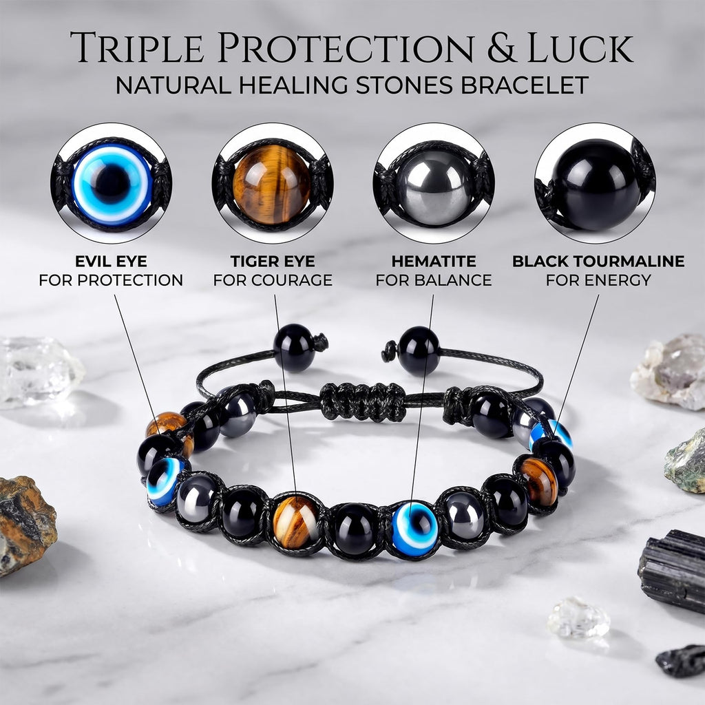 Evil Eye Bracelets for Mens Women,Mens Hematite Bracelets,Tiger Eye Bracelet for Men,Black Tourmaline Bracelet,Mens Beaded Jewelry