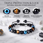 Evil Eye Bracelets for Mens Women,Mens Hematite Bracelets,Tiger Eye Bracelet for Men,Black Tourmaline Bracelet,Mens Beaded Jewelry