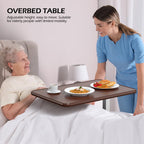 WOTURE Adjustable Overbed Table with Wheels, Bedside Rolling Table, Pneumatic Height Adjustment, Hospital Bed Table on Wheels, Standing Desk, Bedridden & Mobility Needs, Walnut