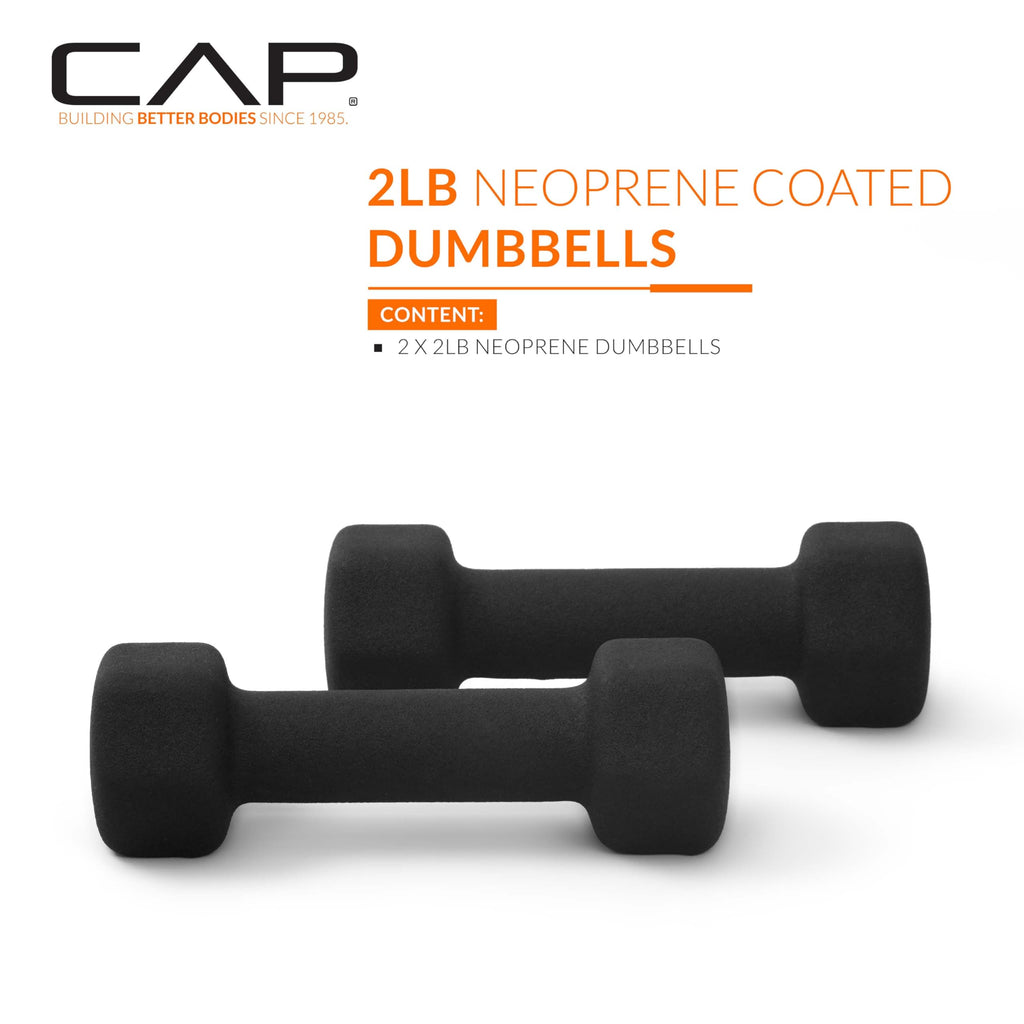 CAP Barbell 2 LB Neoprene Dumbbell Hand Weights - Pair | Black