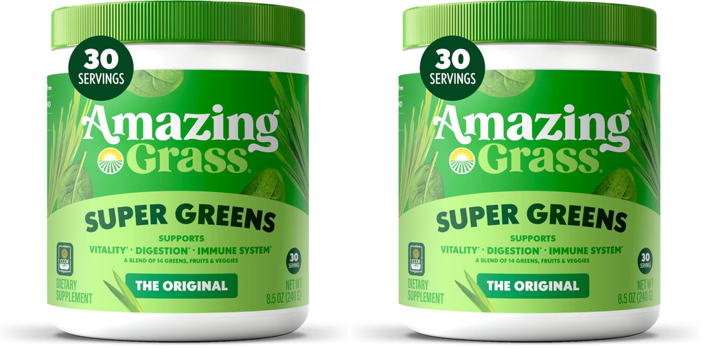Amazing Grass Greens Blend Superfood:Greens Powder Mix for Energy,with Organic Spirulina,Chlorella,Beet Root Powder,Digestive Enzymes & Probiotics,Original,(Packaging May Vary),30 Servings,(Pack of 2)