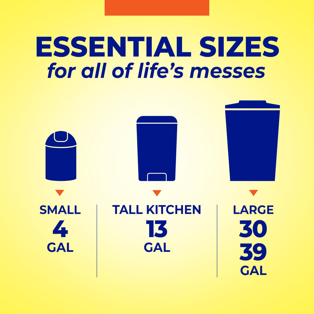 Hefty Essentials Drawstring 13 Gallon Kitchen Trash Bags, Tall Unscented Trash Bags for Kitchens, Home Offices, or Laundry Rooms, Easy to Tie, Lift, and Carry, White (Pack of 270)