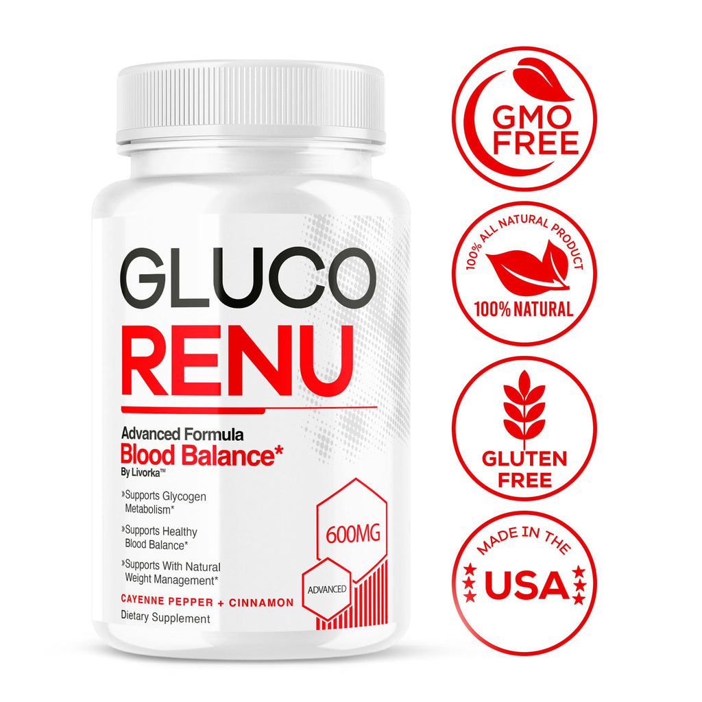 Gluco Renu Capsules - Official Gluco Renu, GlucoRenu Supplement, Natural Support GlucoRenu, Gluco Renu Premium Formula, 30 Capsules for 1 Month