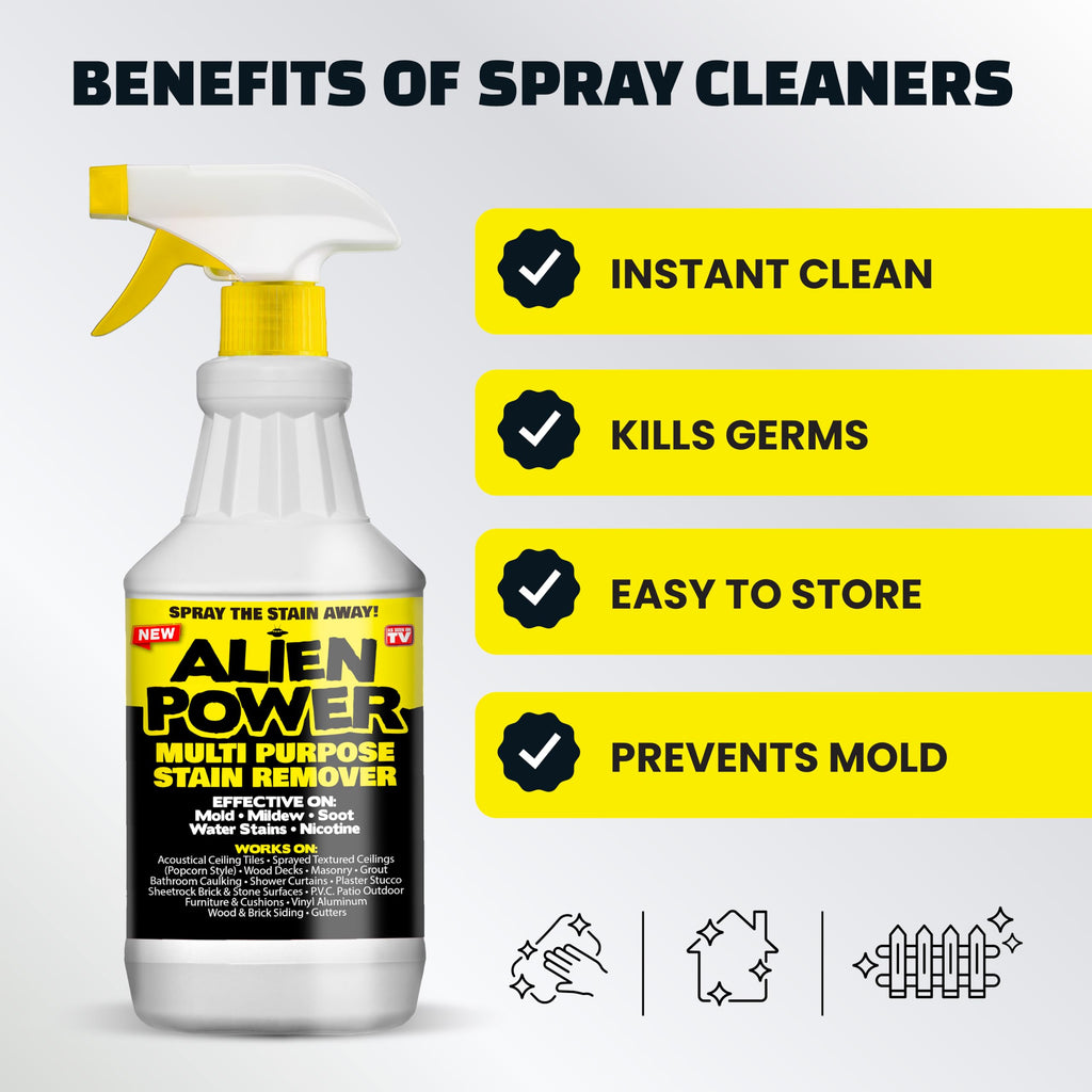 Alien Power Instant Stain Remover Spray for Mold and Mildew and Grout, All Purpose No-Scrub Cleaner for Bathroom & Household Surfaces, Tiles, Wall & Washing Machines - 3 Packets (Makes 72 Fl Oz)