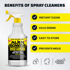 Alien Power Instant Stain Remover Spray for Mold and Mildew and Grout, All Purpose No-Scrub Cleaner for Bathroom & Household Surfaces, Tiles, Wall & Washing Machines - 3 Packets (Makes 72 Fl Oz)