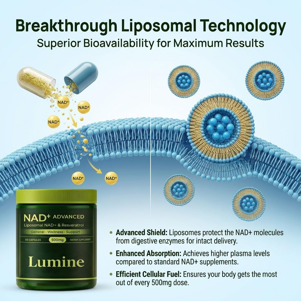 Louma Lumine Organics NAD+ Supplement with Resveratrol and Quercetin - Liposomal Delivery Capsules Daily, Vitality Support, 60 Capsules.