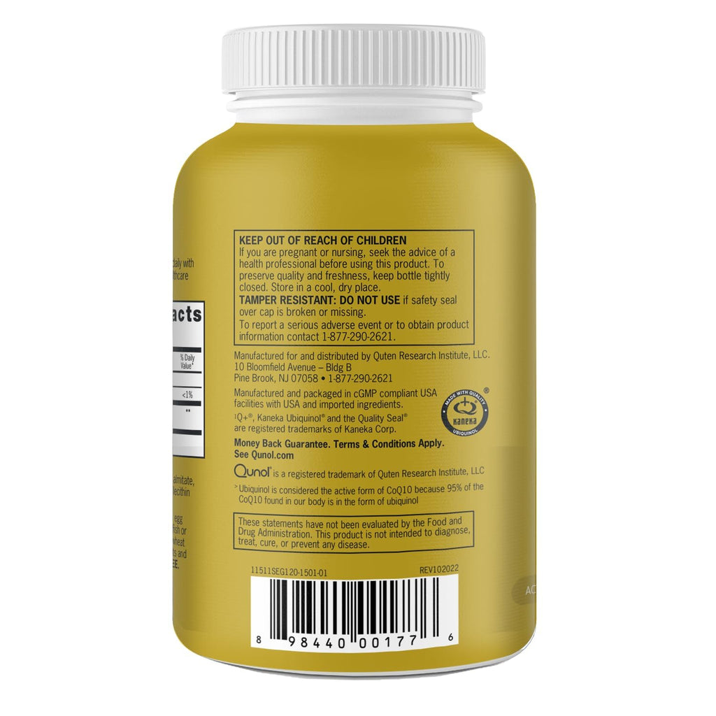 Qunol 100mg Ubiquinol, Powerful Antioxidant for Heart & Vascular Health, Essential for Energy Production, Natural Supplement Active Form of Coq10, 120 Count