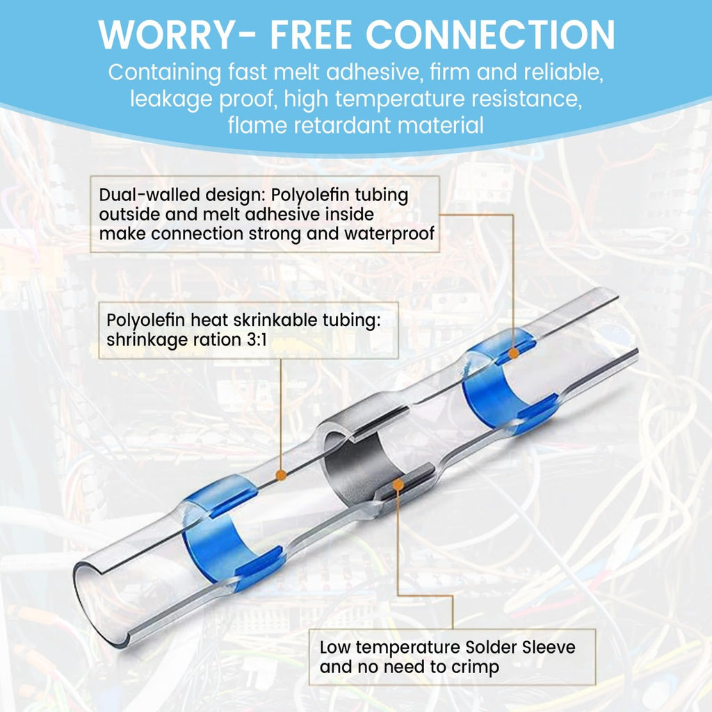 5 Sizes, 180 Pieces - Heat Shrink Butt Connectors, Solder Seal, Waterproof Self Shrink Electrical Connector Kit- for Wiring, Soldering, Marine, Automotive