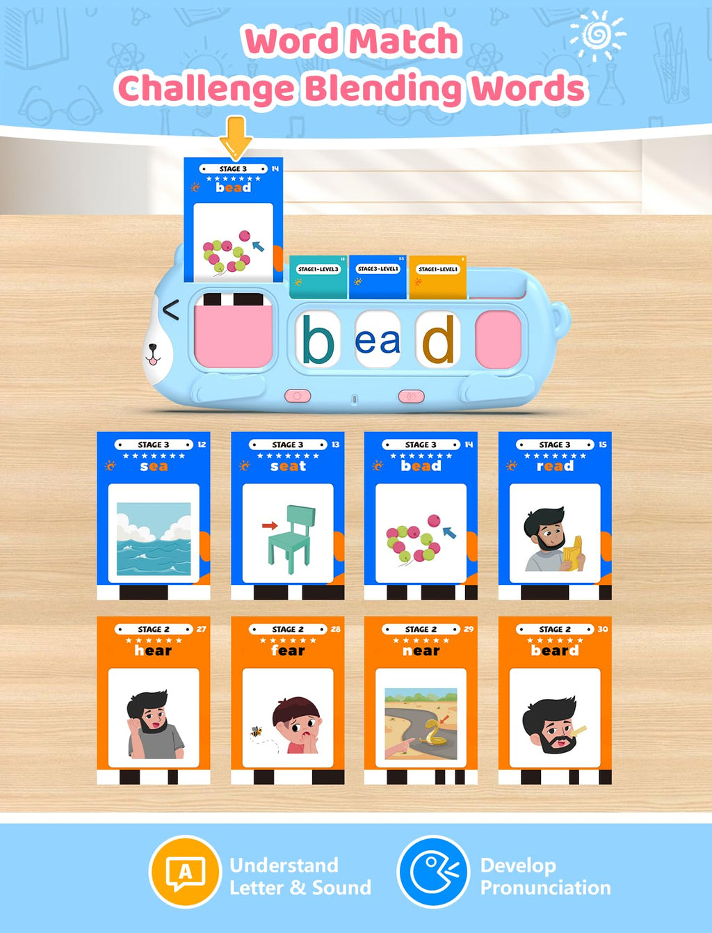 QuTZ Phonics Learning Toy for Preschool Kids – Talking Flash Cards with Sound Machine, Word Blending & Math Games – Educational Reading & Counting Activity Set 4-8