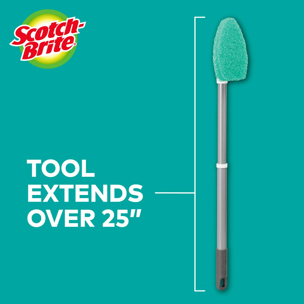 Scotch-Brite Extendable Tub & Tile Scrubber Kit, Includes 1 Handle and 3 Non-Scratch Scrubber Pads + Command Broom and Mop Grippers, 2-Grippers, 4-Strips