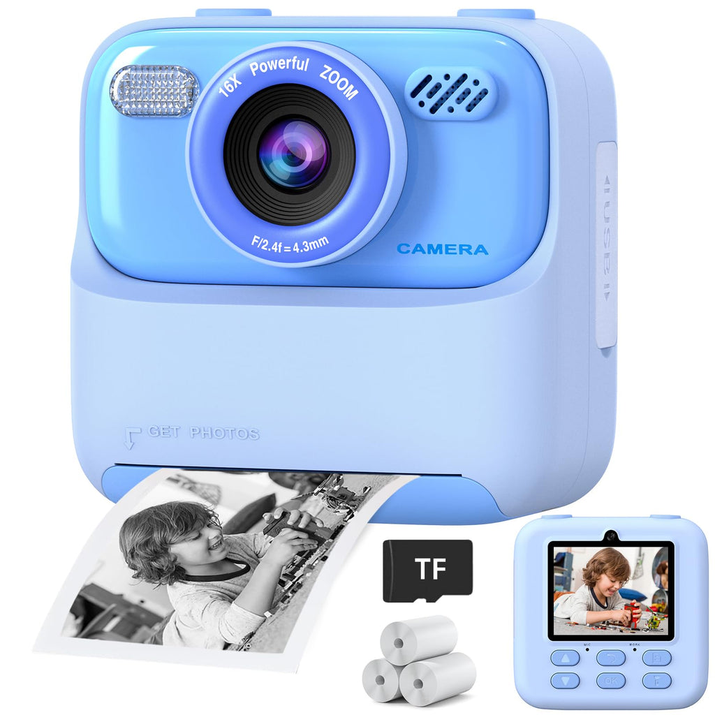 Kids Instant Digital Cameras for Boys and Girls, 1080P HD Dual-Lens Selfie Digital Camera with Print Paper & TF Card, Christmas Birthday Gifts Toys for Toddler and Teenagers Age 3-16 Years Old