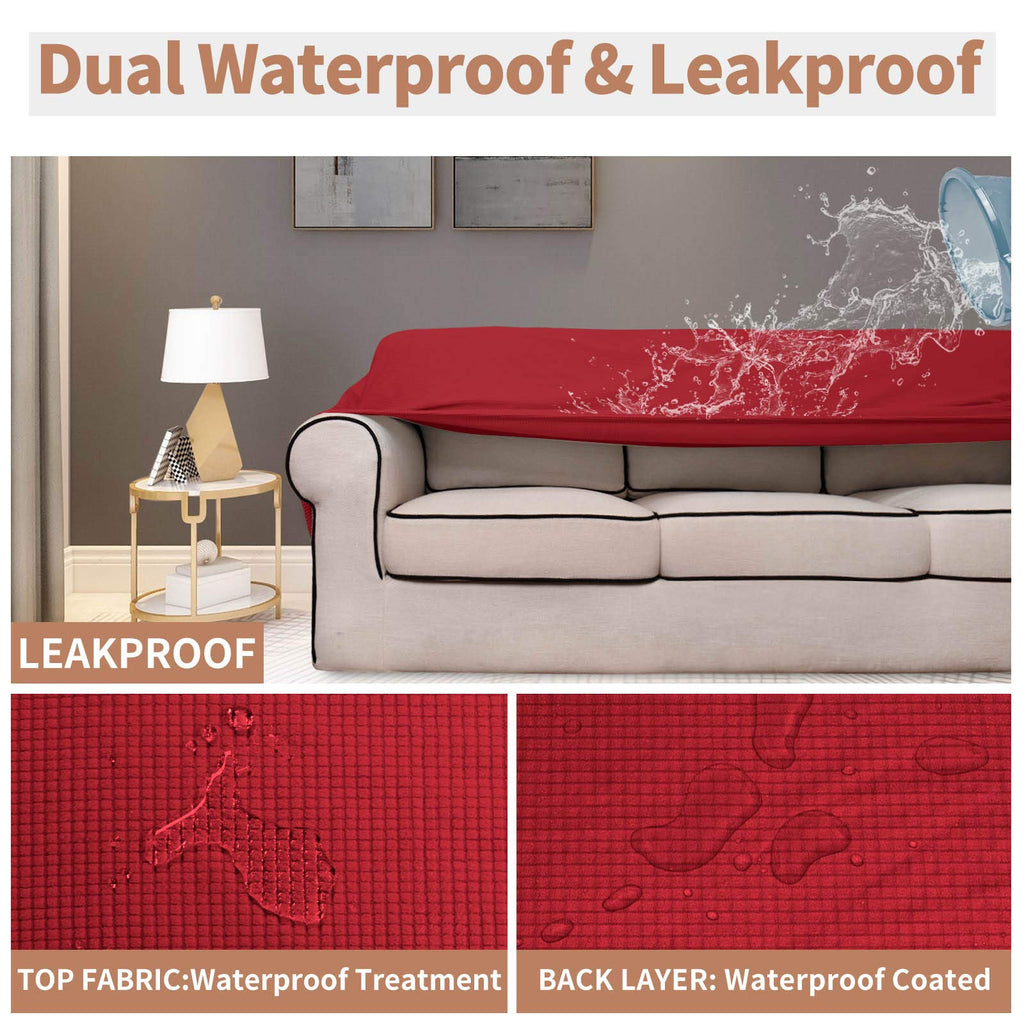 Easy-Going 100% Waterproof Couch Cover, Dual Waterproof Sofa Cover, Stretch Jacquard Sofa Slipcover, Leakproof Furniture Protector for Kids, Pets, Dog and Cat (Sofa, Christmas Red)