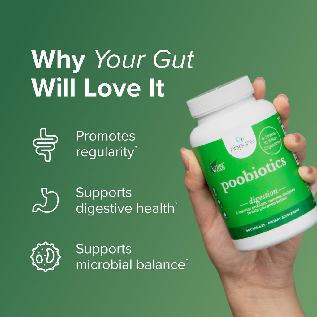 nbpure Poobiotics, Vegan Pre & Probiotics – Gut Health & Microbiome Balance Support for Men & Women – Supports IBS, Diarrhea, Constipation, Leaky Gut Relief – Lactobacillus & Bifidobacterium
