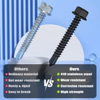VGBUY 150Pcs Self Drilling Screws Assortment Kit, 410 Stainless Steel Self Tapping Sheet Metal Screws, Black Zinc Plated, #8 1/2" 3/4" #10 1" 1-1/2", Hex Washer Head
