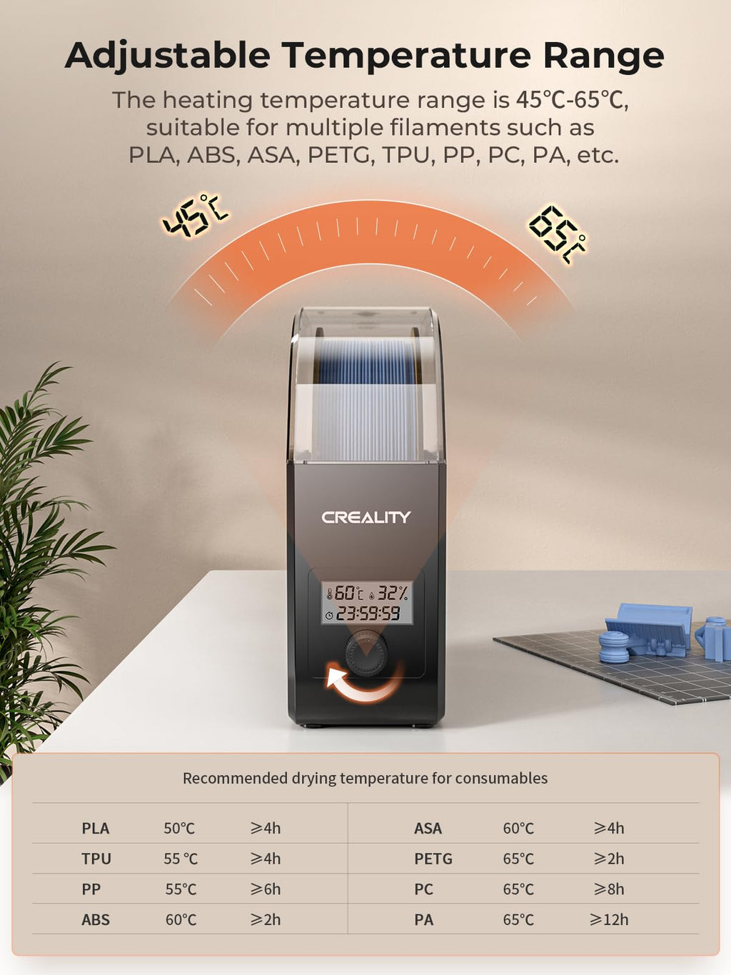 Creality Filament Dryer Box Pro, Upgraded 360° Heating with Fan, Dust & Moisture-Proof Storage, 3D Printer Filament Spool Holder, Dehydrator for 1.75mm/2.85mm PLA PETG ABS TPU