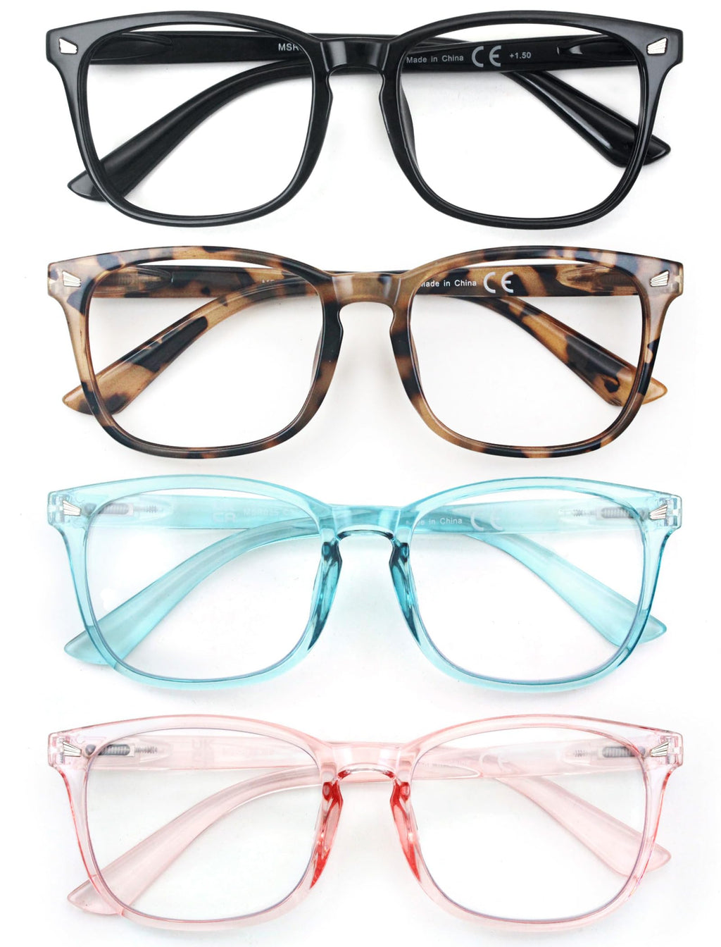 HAPJOYS Reading Glasses Women Blue Light Blocking Lightweight Computer Readers +0.75 Square Cheaters Reading Glasses 4 Pack Anti Glare Reduce Eyestrain Protect Eyes