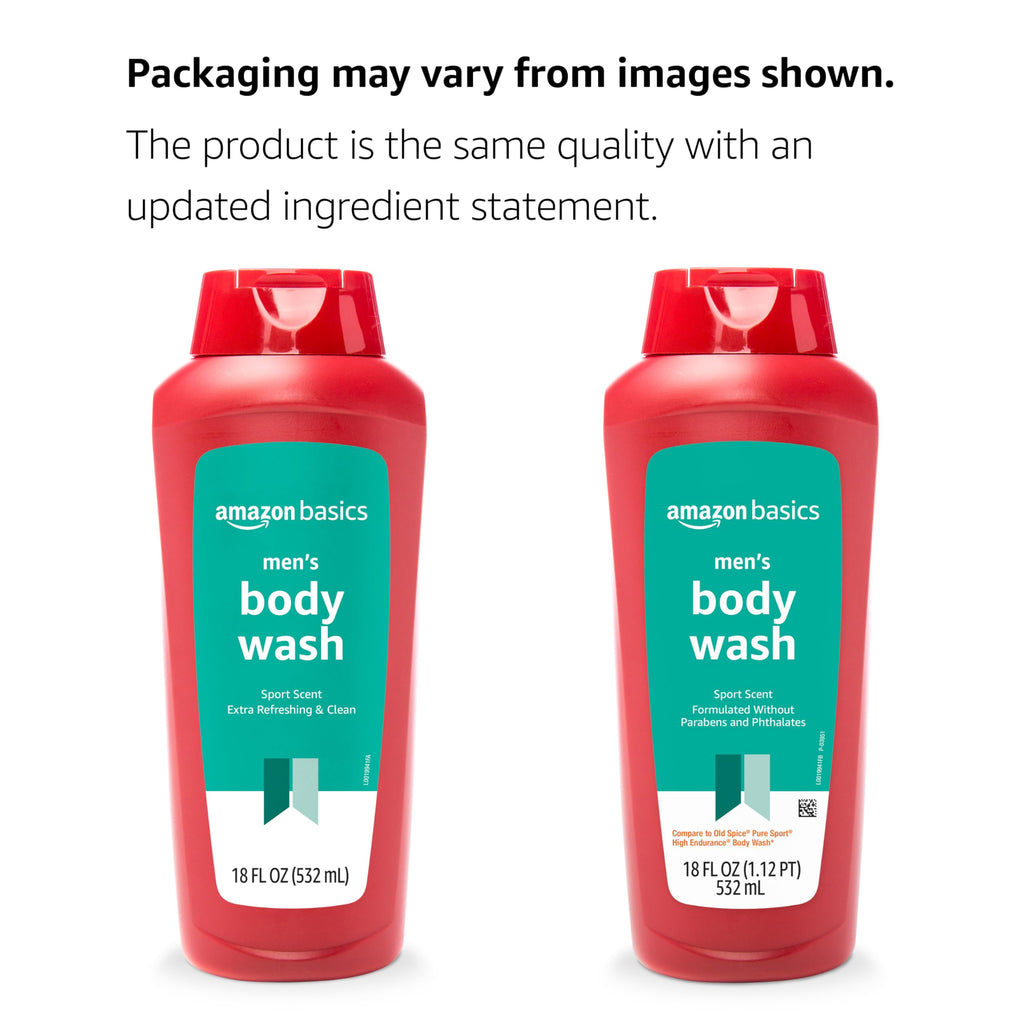Amazon Basics Men's Body Wash, Sport Scent, Paraben and Phthalate Free, Refreshing Clean, 18 Fluid Ounce, 6-Pack