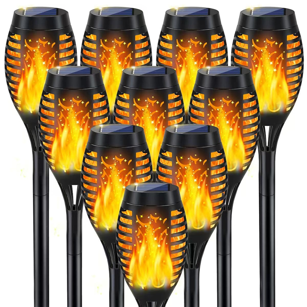 10Pack Solar Torch Light Outdoor Flickering Flame for Halloween Decorations