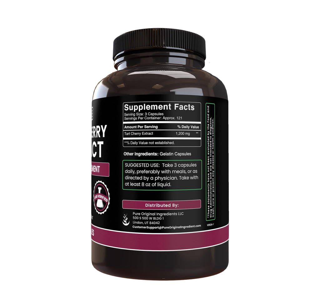 PURE ORIGINAL INGREDIENTS Tart Cherry Extract (365 Capsules) No Magnesium Or Rice Fillers, Always Pure, Lab Verified