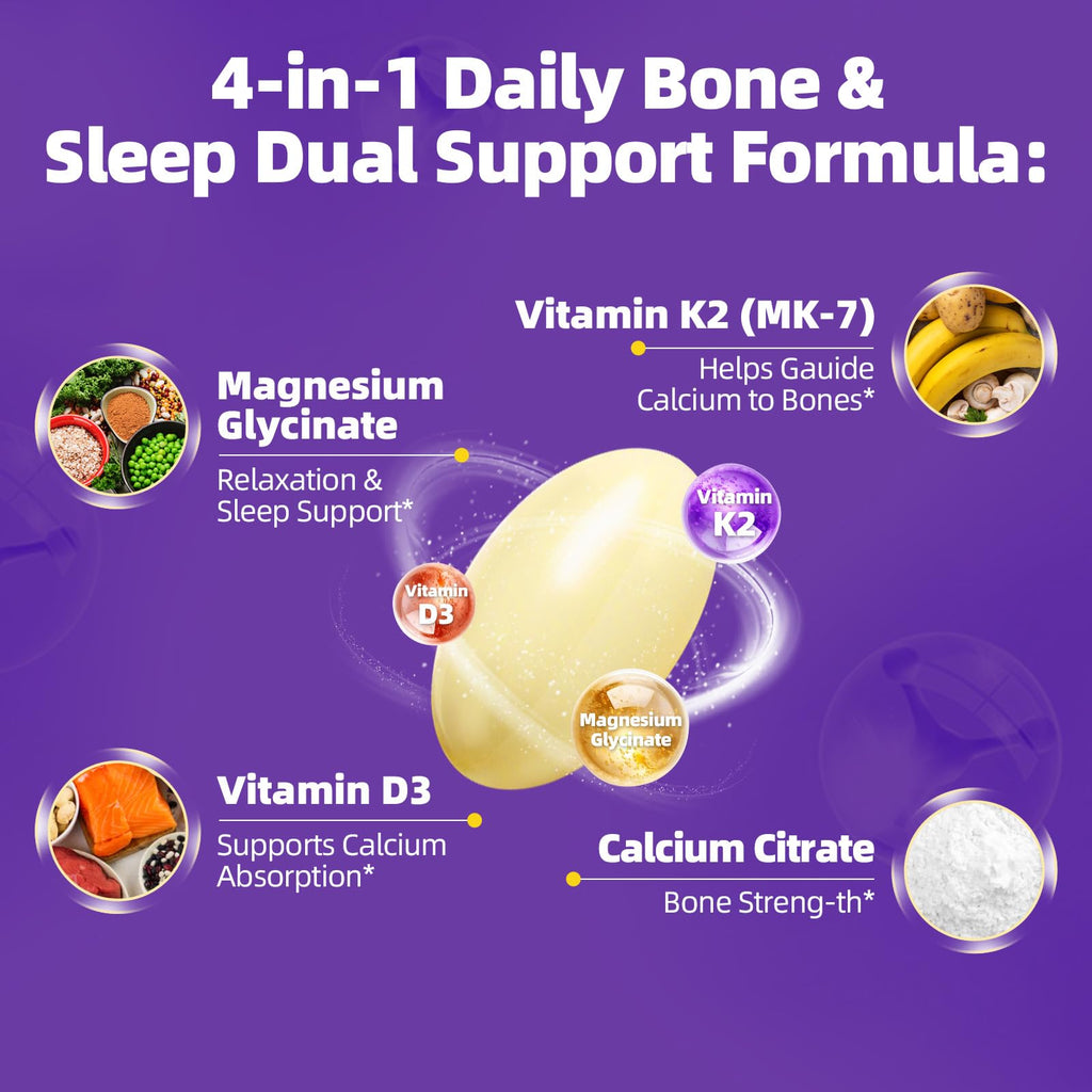 Magnesium Glycinate 400mg Softgels, Small Easy to Swallow High Absorption Magnesium Supplement, with Vitamin D3 & K2 for Sleep Relax Calm Muscle Bone* Health, 120 Gelcaps