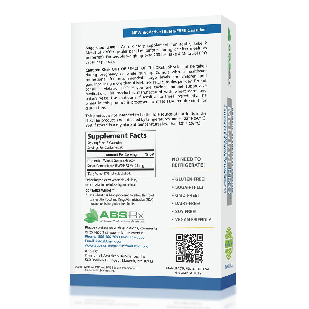 American BioSciences Metatrol PRO, Fermented Wheat Germ Extract - Gluten Free Immune Support - 60 Vegetarian Capsules, 41mg