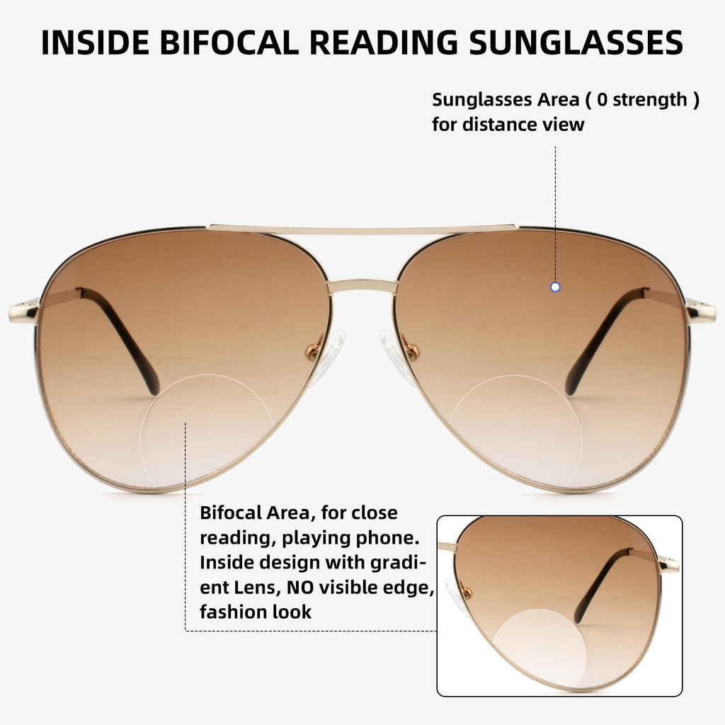 SOPHILY 3 Pack Bifocal Reading Sunglasses for Women Men, Aviator Sun Readers Glasses Gradient Lens Shades UV400 +2.0