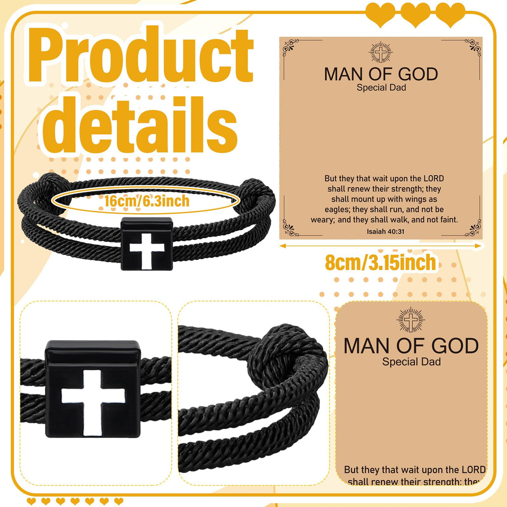 Liliaafar 50 Pcs Braided Christian Cross Bracelet Adjustable for Men Women