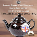 Cauldon Ceramics Classic Brown Betty Tea Pot | Hand Made 2 Cup Brown Betty Teapot with Logo | Made with Staffordshire Red Clay | Traditional Teapot | Authentic, Made in England Teapot | 20 Fl Oz