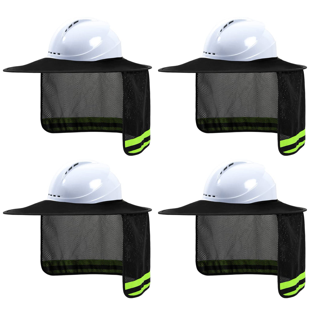 LIZMOF Hard Hat Sun Shade, High Visibility Sun Visor Neck Shade with Reflective Strip, Hard Hat Accessories, Full Brim, Man& Woman (Hard Hat Not Included), Black, 4 Pack