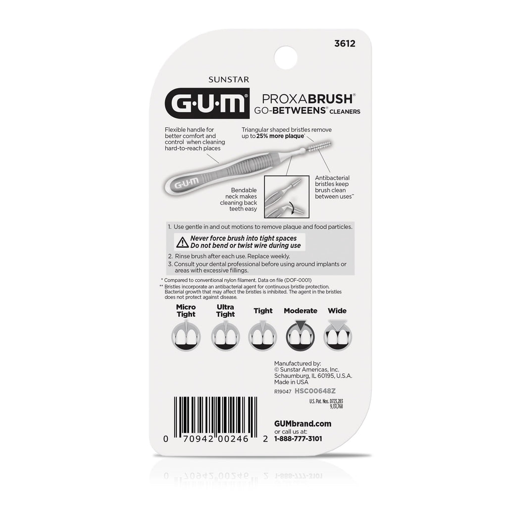GUM Proxabrush Go-Betweens Moderate Interdental Brushes – Soft Bristle Dental Picks for Plaque Removal, Health & Braces Care, 10 Count (Pack of 4)