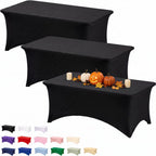 Fixwal 3 Pack 6FT Black Tablecloth Rectangle Spandex Fitted Table Cover