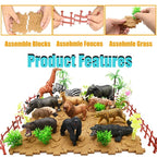 65PCS Safari Animals Figures Toys, Realistic Plastic Jungle Zoo Wild Animals with Fence Building Blocks Storage Box Christmas Birthday Gift for Kids 3-8