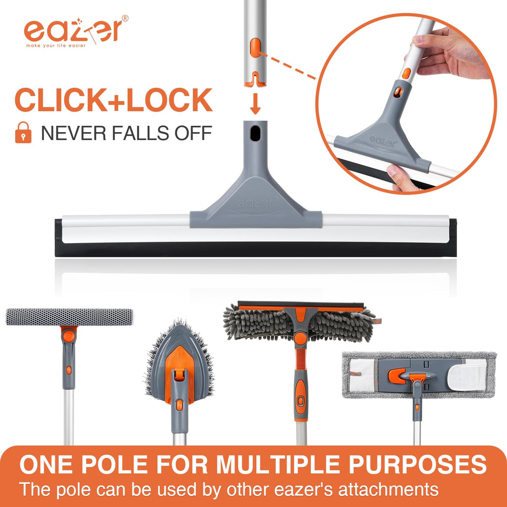 Eazer Floor Squeegee Broom: Heavy Duty Scrubber with Extendable 60'' Aluminum Pole and Rubber Blade for Kitchen, Swimming Pool, Concrete Floors,Shower,Tiles,Garages,Windows,Glass,Pet Hair Removal