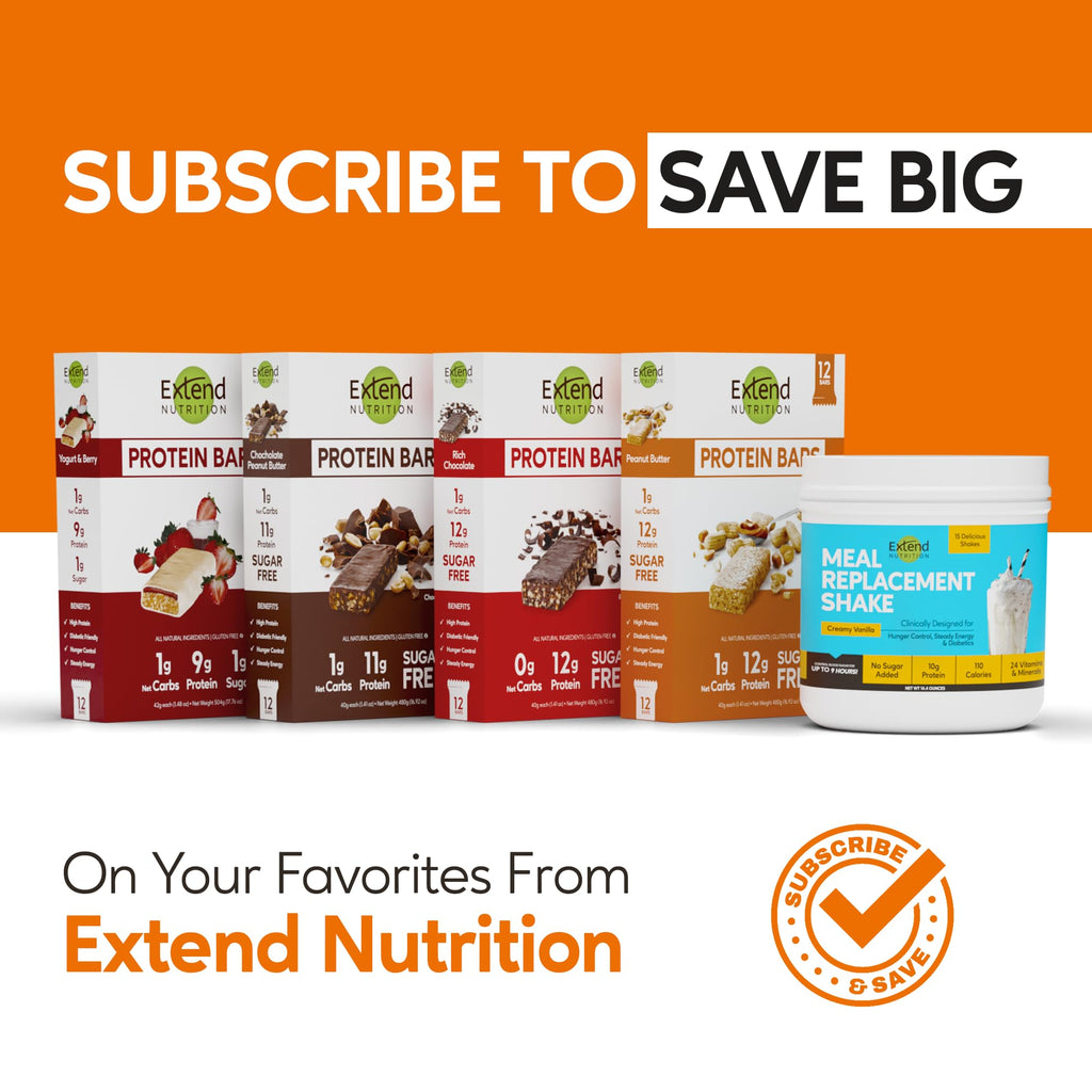 Extend Sugar Free Protein Bars, Perfect Diabetic Snacks, High Protein and Fiber, Hunger Control & Steady Energy, Low Carb, Keto Friendly (Peanut Butter)