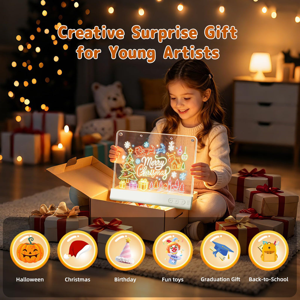 16" LED Drawing Board for Kids with Dual Panels, Light Up Glow Art Tablet with 15 Lighting Effects, Detachable Washable Doodle Pad for Creative Play, Christmas & Birthday Gift for 3-12 Year Old Girls