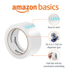 Amazon Basics Strong Plastic Adhesive Packing Tape for Shipping, Sealing Boxes, Moving and Storage, Clear, Low Odor, 1.88 in x 54.6 yds, 12-Pack
