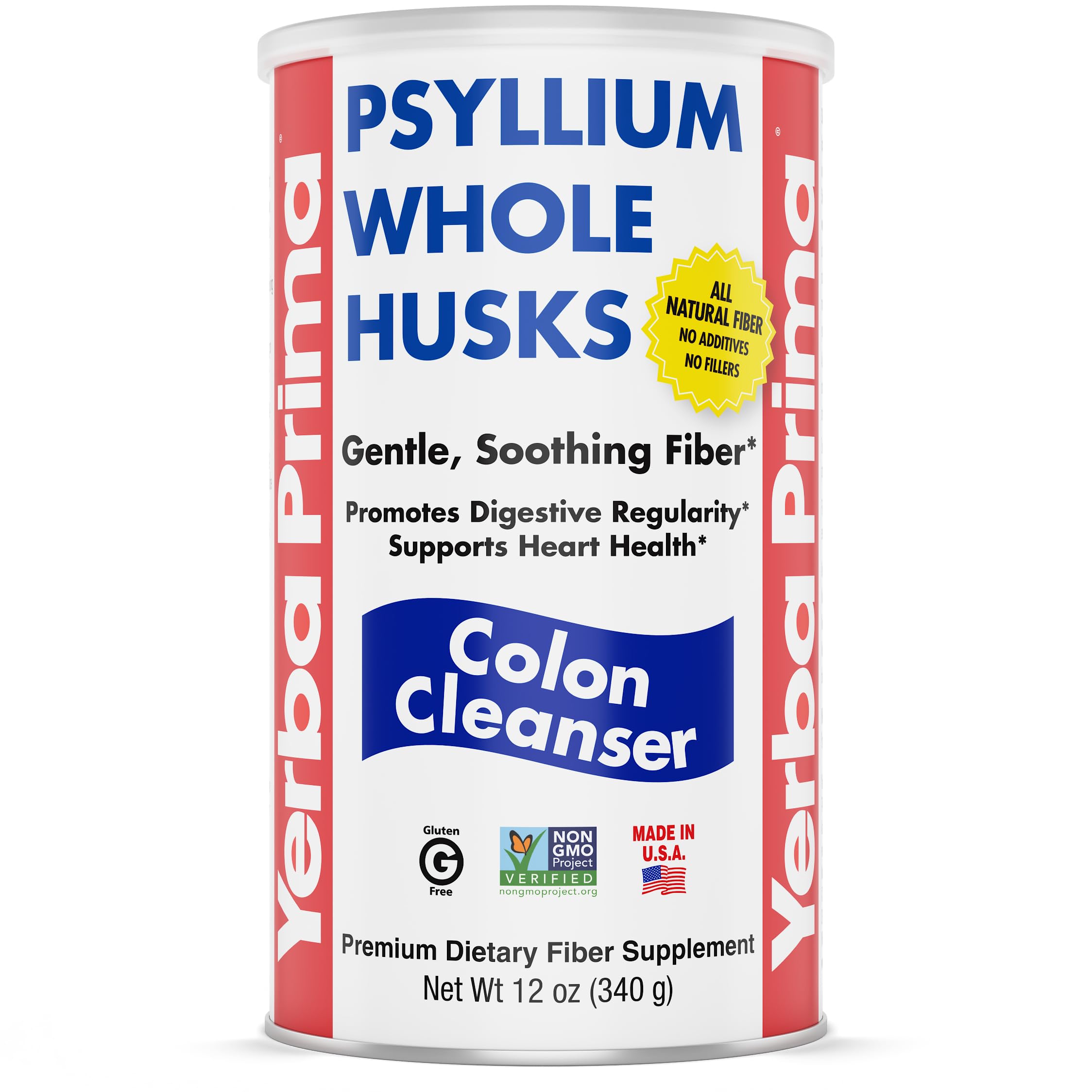 Yerba Prima Psyllium Husk, 12 Ounce - Whole Husk Fiber Supplement, Vegan, No Sugar or Artificial Sweeteners, Non GMO, Gluten Free