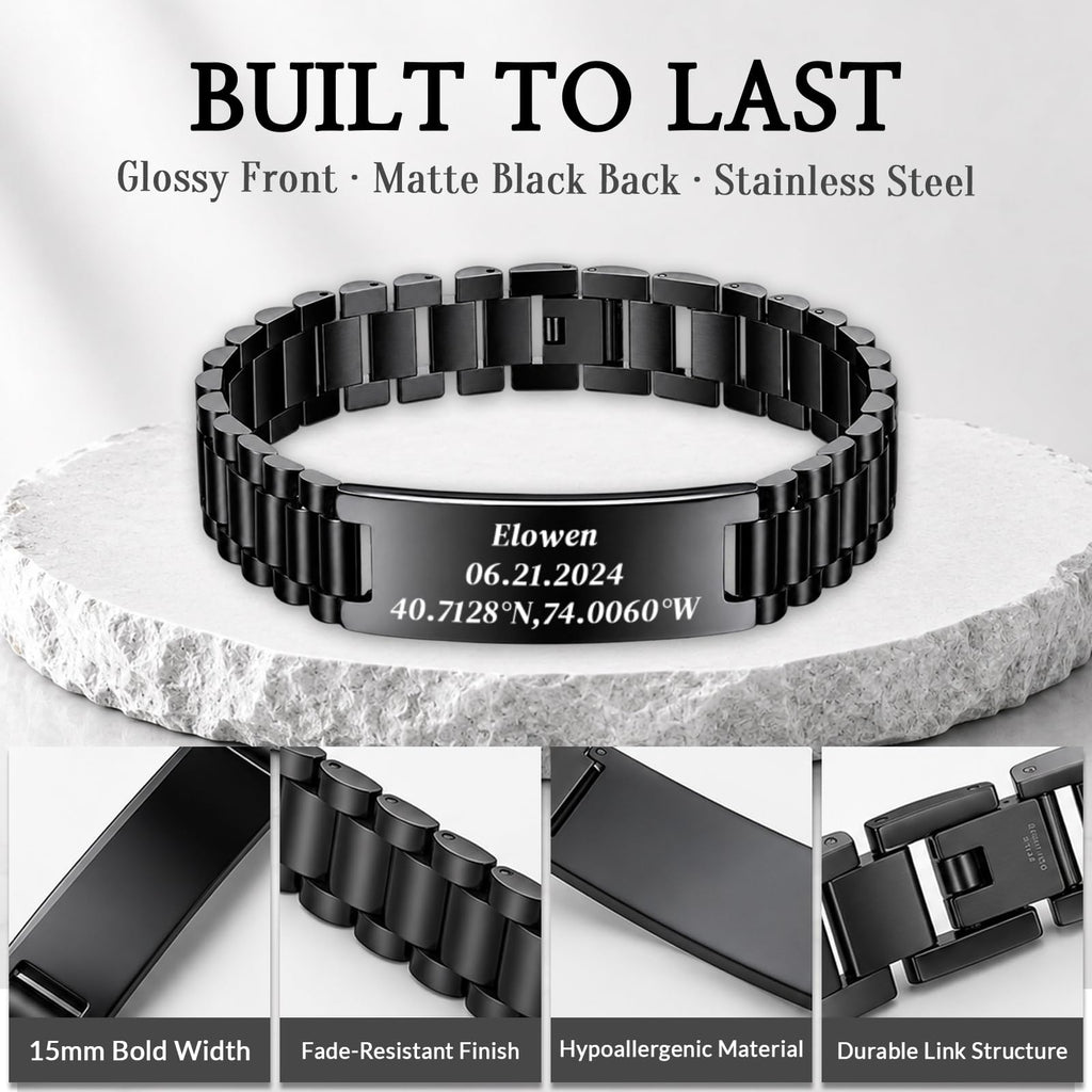 JUBOPE Custom Engraved Bracelets for Men,Adjustable Waterproof