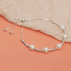 LeCalla 925 Sterling Silver Pearl Bracelets for Women | Adjustable Slider Simulated Pearl Beaded Bolo Bracelet Jewelry Gifts for Mom Wife