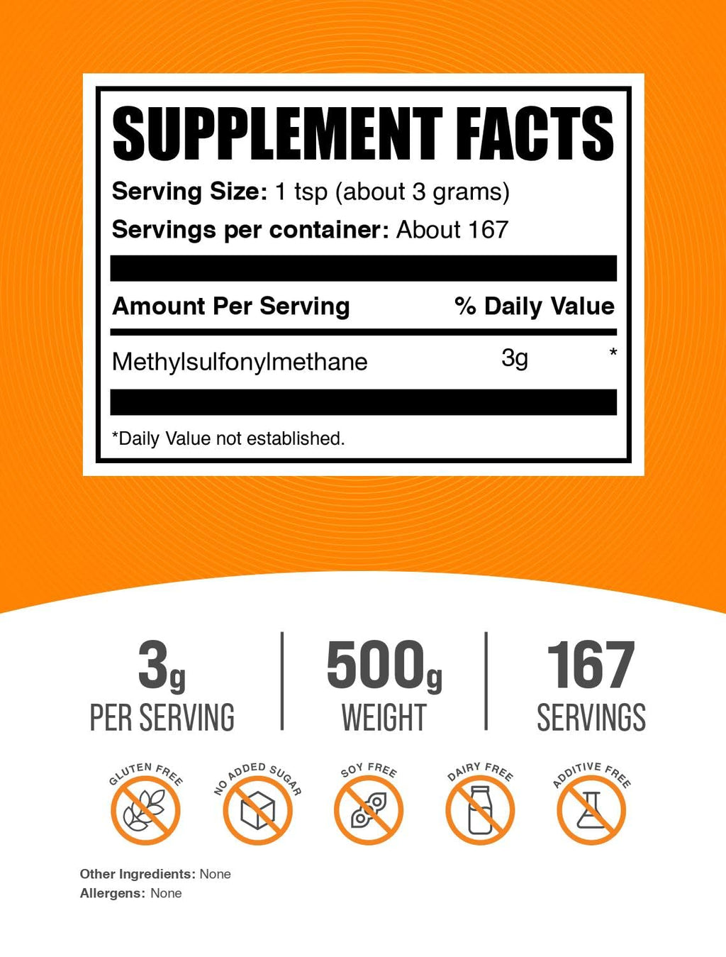 BulkSupplements.com MSM Powder - Methylsulfonylmethane, MSM Supplement, Nutritional Supplement - Gluten Free, 3g per Serving, 500g (1.1 lbs) (Pack of 1)