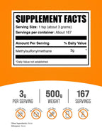 BulkSupplements.com MSM Powder - Methylsulfonylmethane, MSM Supplement, Nutritional Supplement - Gluten Free, 3g per Serving, 500g (1.1 lbs) (Pack of 1)
