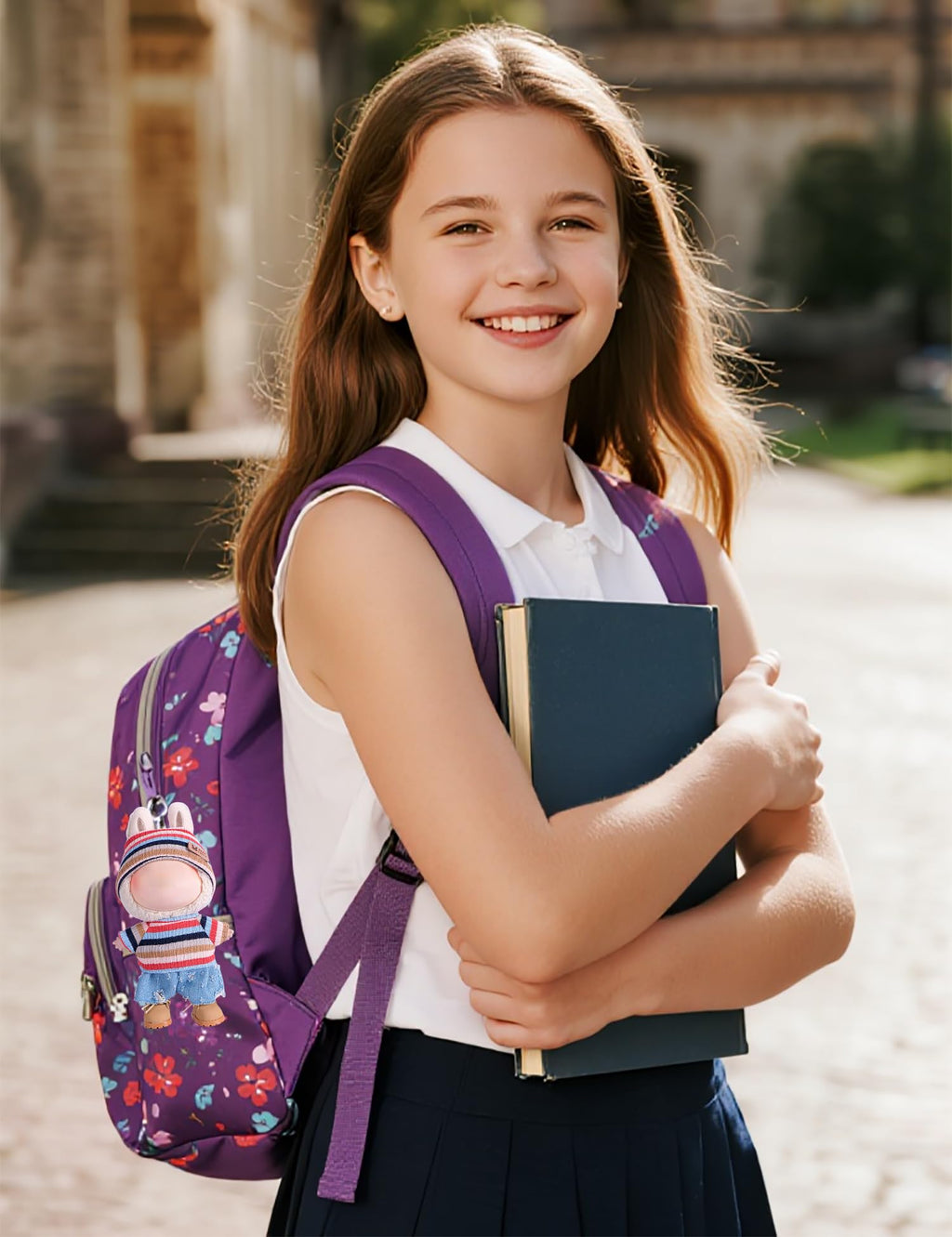 4-Piece Handcrafted 15cm/17cm Doll Clothes for Labubu (No Doll), Cute and Crochet Colorful Rainbow Outfits with Accessories, Hand Crocheted Hat, Sweaters, Blue Pants, Camera Bag for Girls Boys AK072